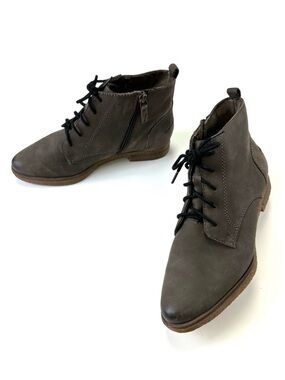 Tamaris Forest Brown Nubuck Leather Zip Ankle Boots Womens Size 38 EUR